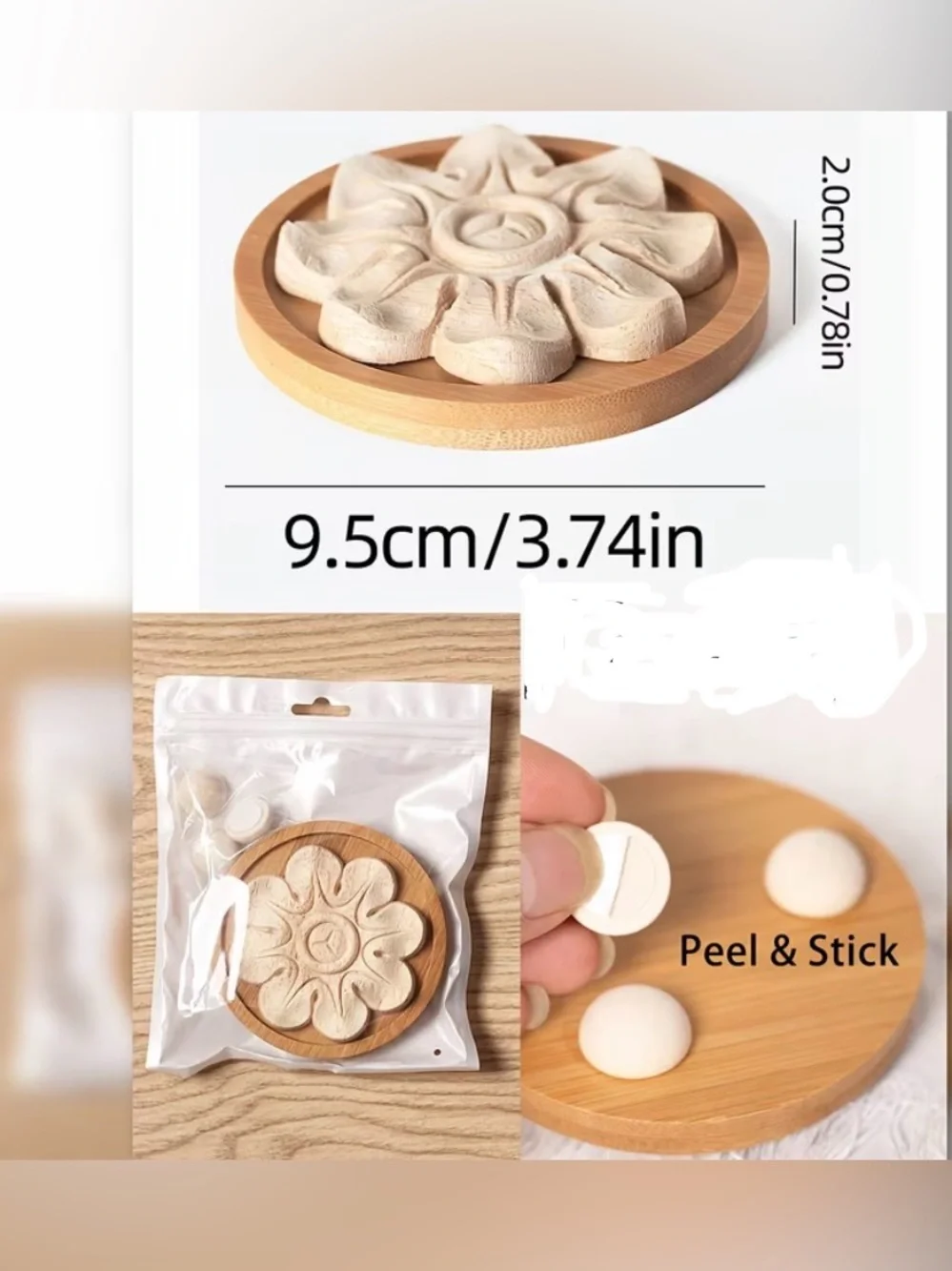 3-1/4” Oil Diffuser Carved Wood Flower Wood - Natural Cream